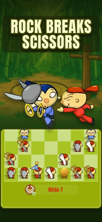 Combat screenshot: rock breaks scissors